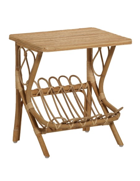Chevet vintage Lydie en rotin naturel plateau rotin clouté 
