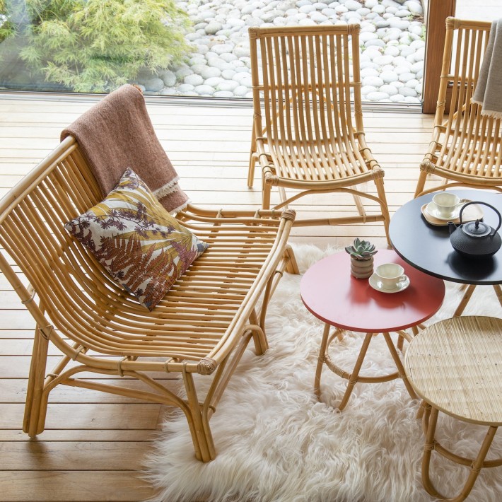 banquette en rotin David ambiance vintage