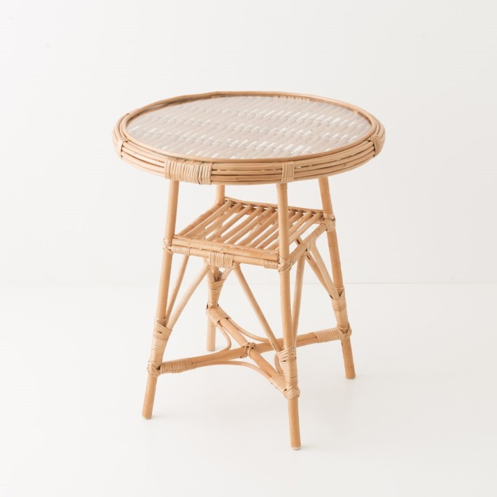 Honorine wicker table - glass diameter 50