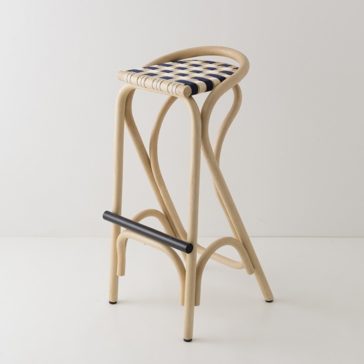 Tabouret de bar en rotin VIRAGE bleu + jaune