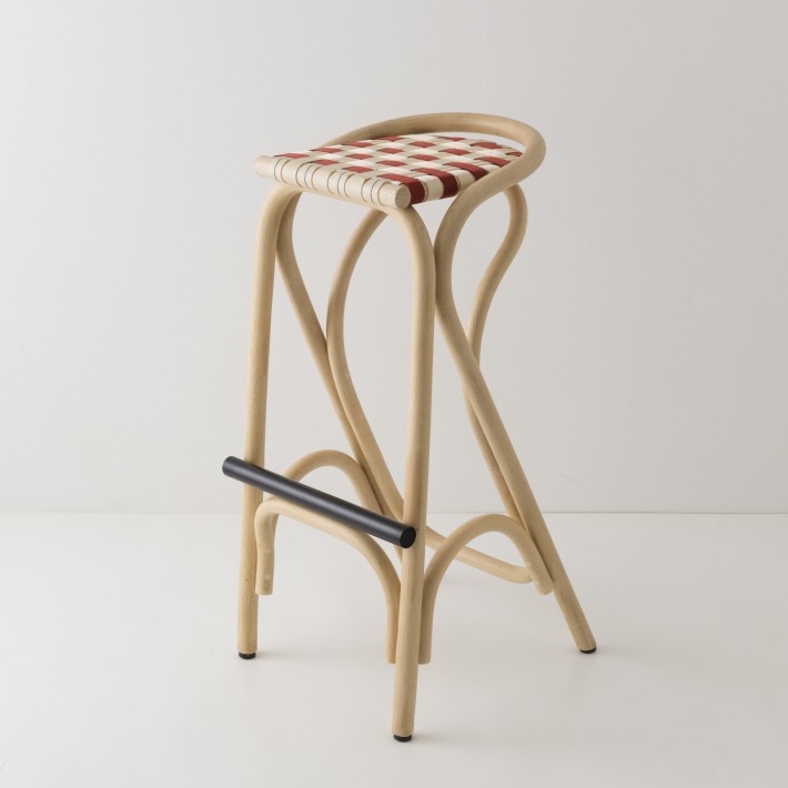 Tabouret de bar en rotin VIRAGE bleu + jaune