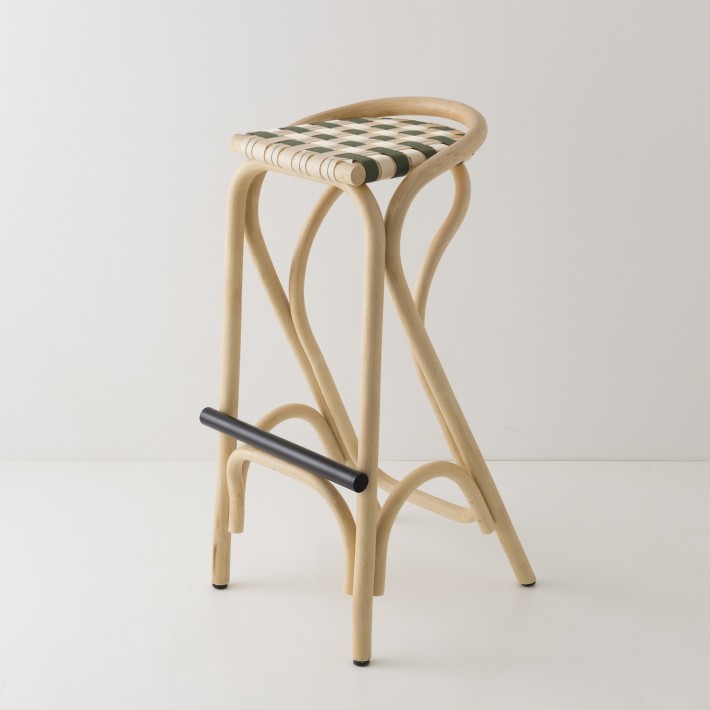 Tabouret de bar en rotin VIRAGE bleu + jaune