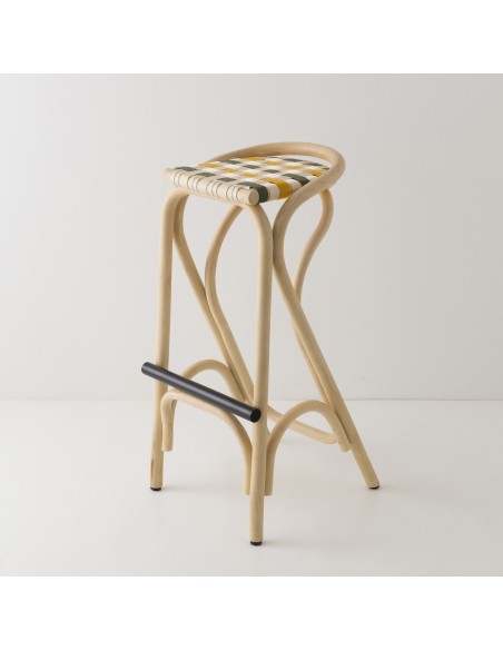 Tabouret de bar en rotin VIRAGE vert + jaune