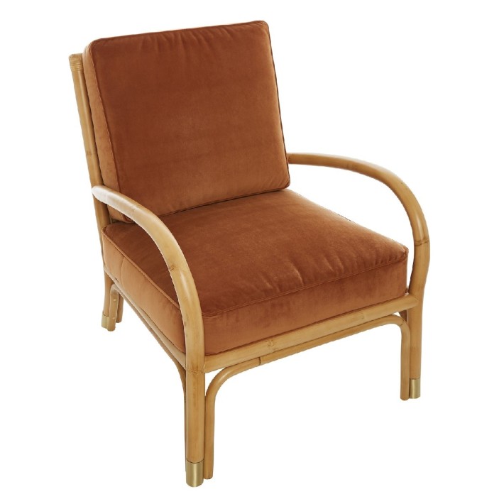 Fauteuil en canne de rotin Riviera velours ocre