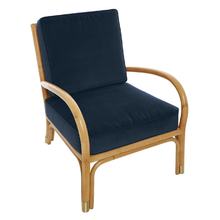 Fauteuil en canne de rotin Riviera velours ocre