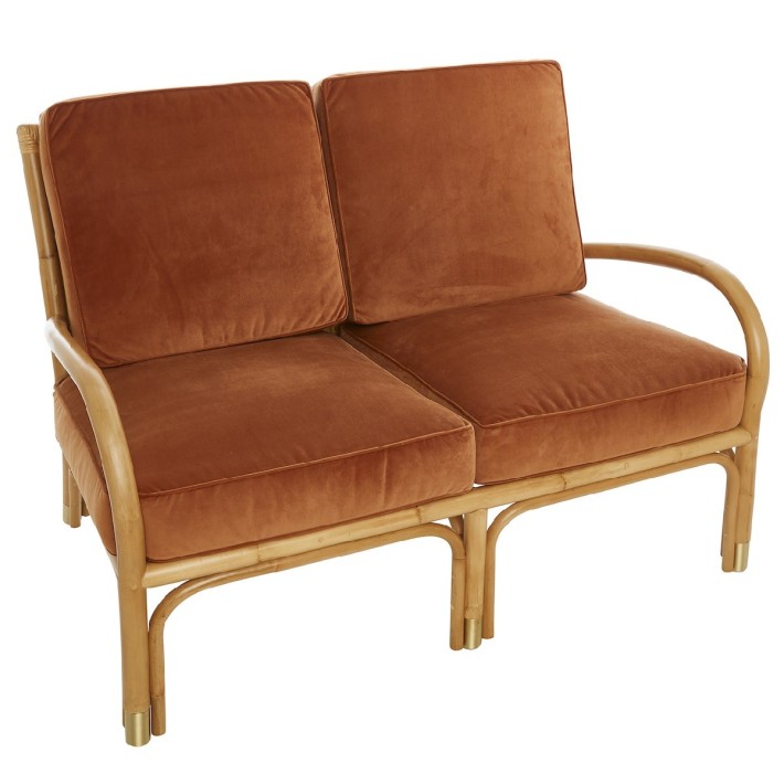 Riviera rattan 2 seater orange velvet