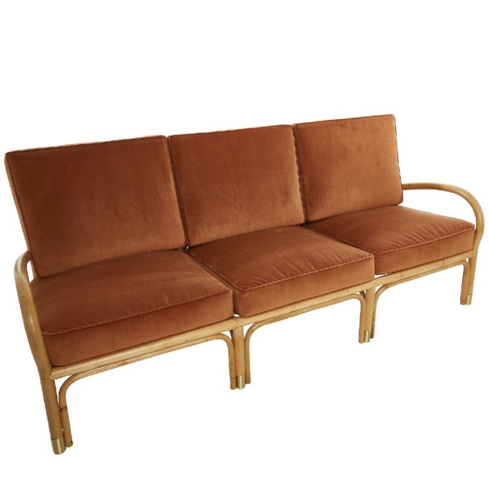 Riviera rattan 3 seater orange velvet