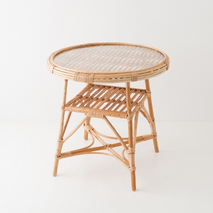 Honorine wicker table - glass diameter 60