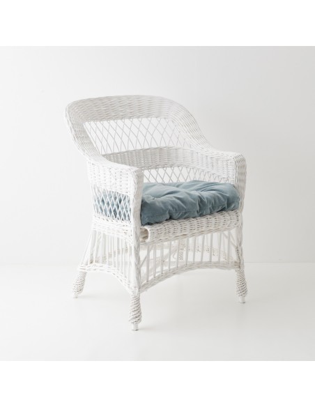 Fauteuil osier Bianka exemple avec coussin en velours aqua en option