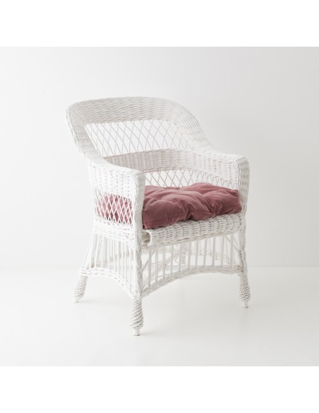 Fauteuil osier Bianka exemple avec coussin en velours cassis  en option