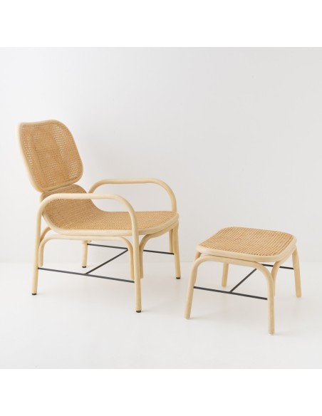 Fauteuil en rotin PLUS CANNE + repose pied PLUS
