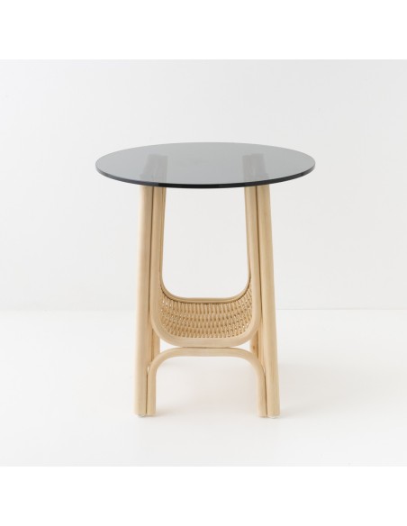 Table basse en rotin pm CORRIDOR avec plateau en verre vue de face