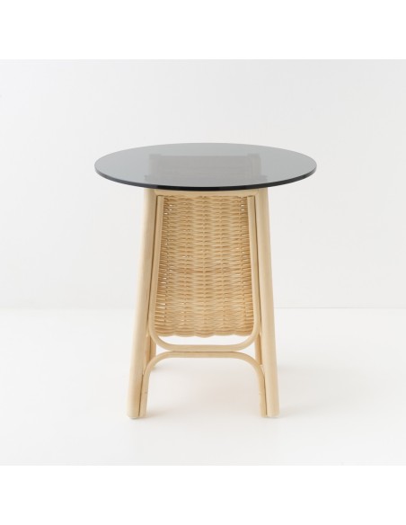 Table basse en rotin pm CORRIDOR avec plateau en verre vue de profil