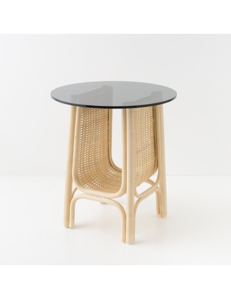 Table basse en rotin pm CORRIDOR avec plateau en verre