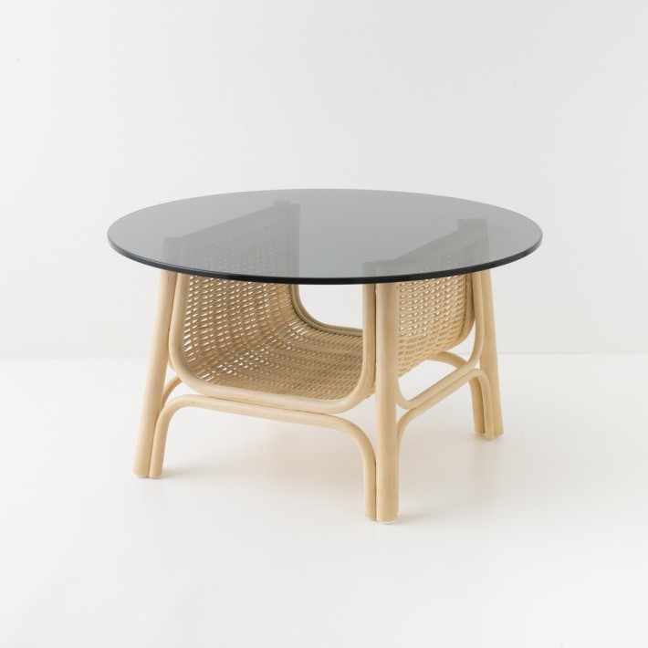 Table basse en rotin gm CORRIDOR avec plateau en verre