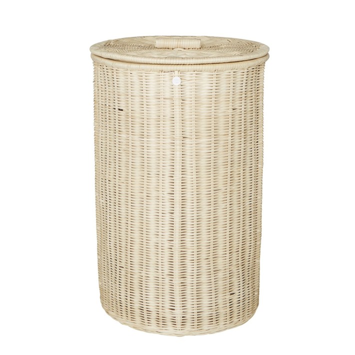 Round natural rattan laundry basket