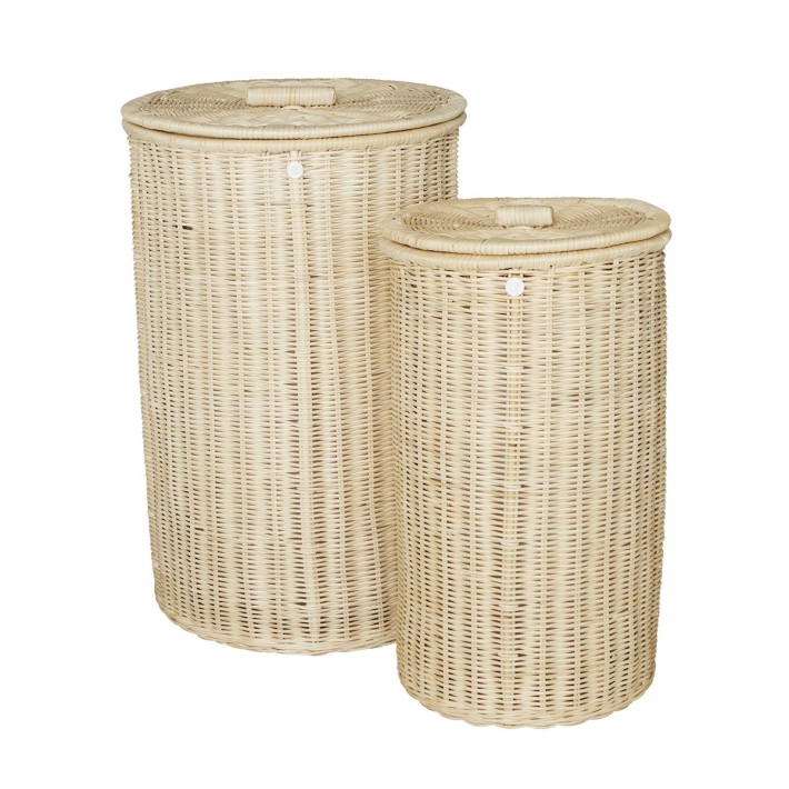 Round natural rattan laundry basket